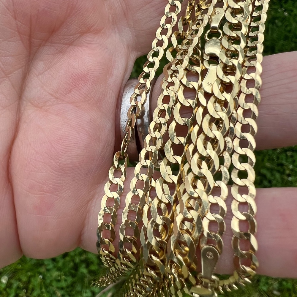 14K YELLOW GOLD CURB CUBAN LINK CHAIN NECKLACE UNISEX THICK HEAVY HALLMARKED 4MM